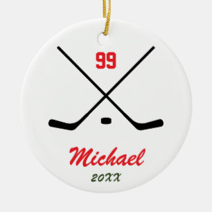 Trendy Personalized Hockey Player Name Number Ceramic Ornament