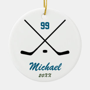 Trendy Personalized Hockey Player Name Number Ceramic Ornament