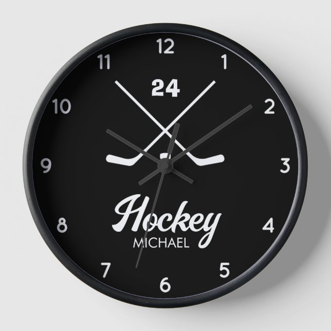 Trendy Personalized Hockey Player Name Number      Clock (Front)