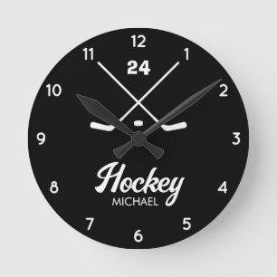 Trendy Personalized Hockey Player Name Number      Round Clock