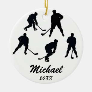 Trendy Personalized Hockey player silhouettes Ceramic Ornament