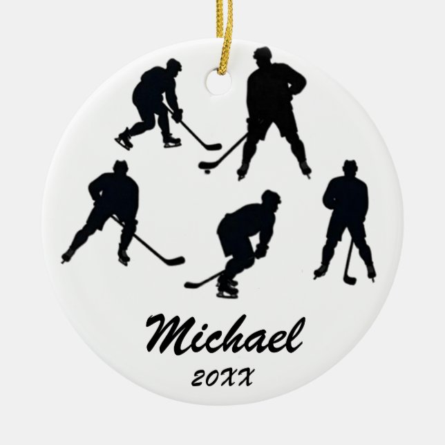 Trendy Personalized Hockey player silhouettes      Ceramic Ornament (Front)