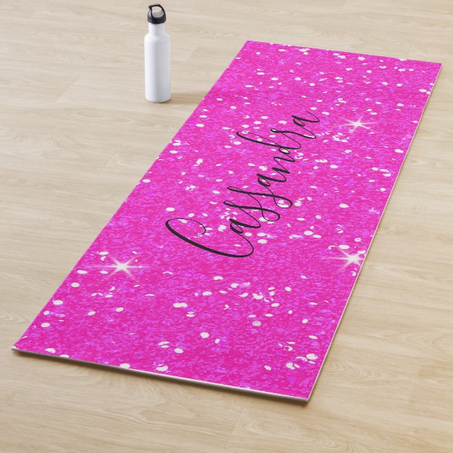Trendy Personalized Hot Pink Glitter Yoga Mat (In Situ)