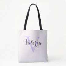Trendy Personalized Lavender Monogram Tote Bag