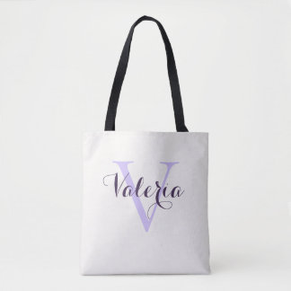 Trendy Personalized Lavender Monogram Tote Bag