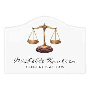 Trendy Personalized Lawyer Attorney at Law White   Door Sign