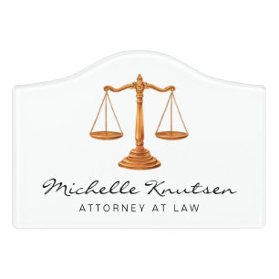 Trendy Personalized Lawyer Attorney at Law White   Door Sign