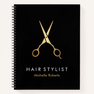 Trendy Personalized Modern black Gold Hairstylist Notebook
