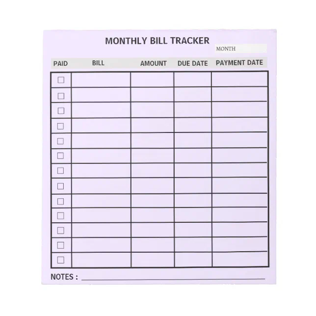 Trendy Personalized Monthly Bill Tracker Notepad | Zazzle