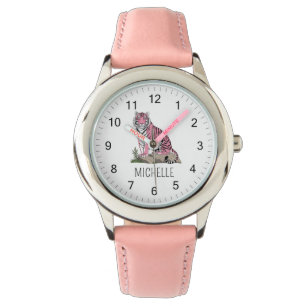 Trendy Personalized Name Cute Jungle Pink Tiger    Watch