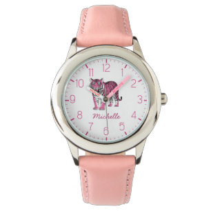 Trendy Personalized Name Cute Jungle Pink Tiger    Watch