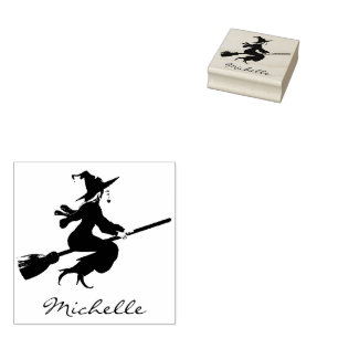 Trendy Personalized Name Cute witch Halloween Rubber Stamp