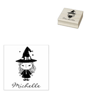 Trendy Personalized Name Cute witch Halloween Rubber Stamp