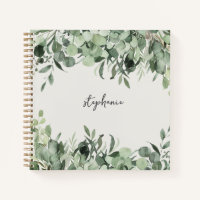 Trendy Personalized Name Eucalyptus Greenery       Notebook