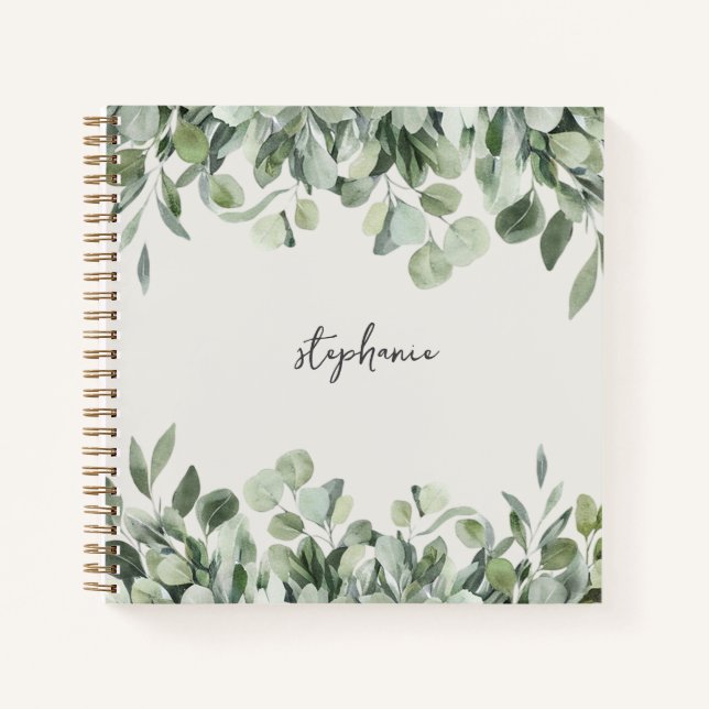 Trendy Personalized Name Eucalyptus Greenery       Notebook (Front)