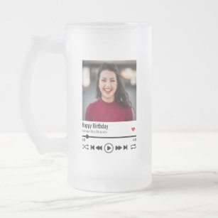 Trendy Personalized Name Happy Birthday Photo Frosted Glass Beer Mug