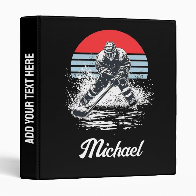 Trendy Personalized Name Hockey Player black       3 Ring Binder (Front/Spine)