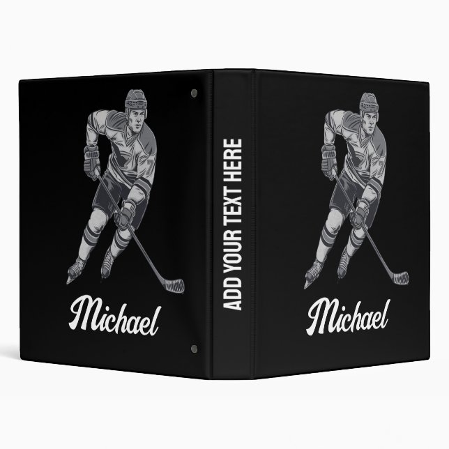 Trendy Personalized Name Hockey Player black       3 Ring Binder (Background)