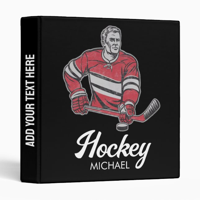 Trendy Personalized Name Hockey Player black       3 Ring Binder (Front/Spine)
