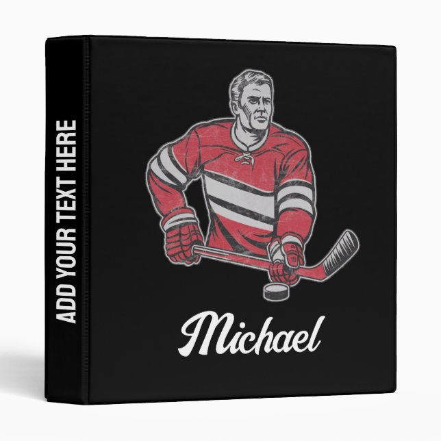 Trendy Personalized Name Hockey Player black       3 Ring Binder (Front/Spine)