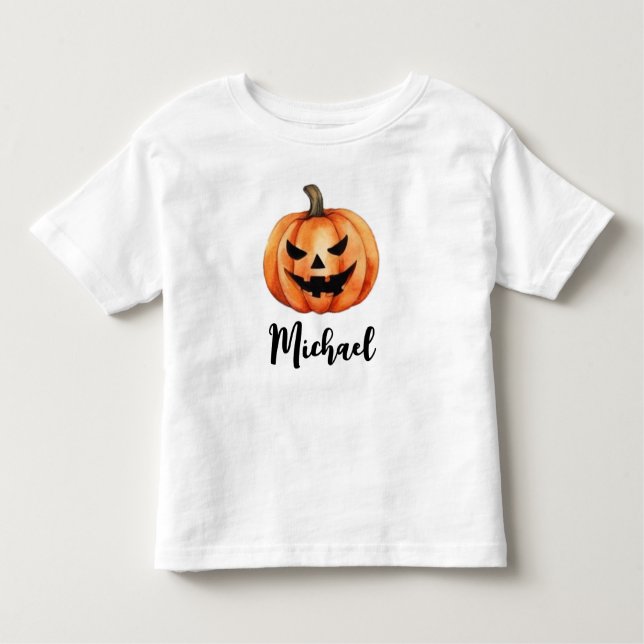 Trendy Personalized Name Orange Pumpkin Halloween  Toddler T-shirt (Front)