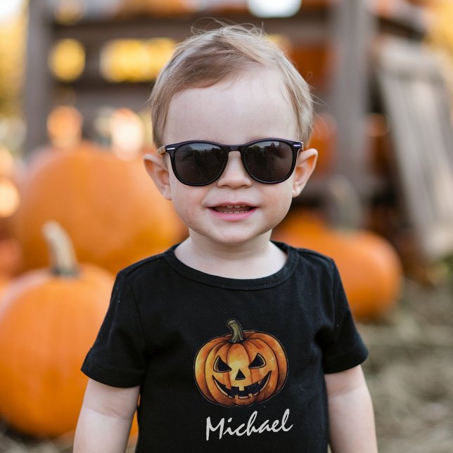 Trendy Personalized Name Orange Pumpkin Halloween  Toddler T-shirt (Creator Uploaded)