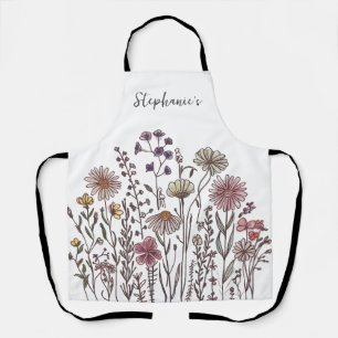 Trendy Personalized Name Watercolor Wildflower Apron