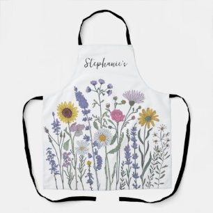 Trendy Personalized Name Watercolor Wildflower Apron