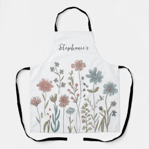 Trendy Personalized Name Watercolor Wildflower Apron