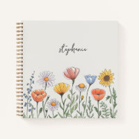 Trendy Personalized Name Watercolor Wildflower Notebook