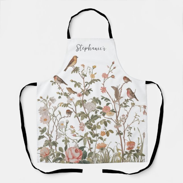 Trendy  Personalized Name wildflowers & birds      Apron (Front)