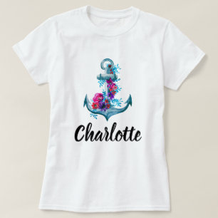 Trendy Personalized Nautical Watercolor Anchor T-Shirt