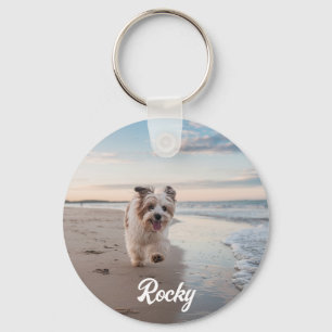 Trendy Personalized Pet Photo and Text Dog Lover Keychain