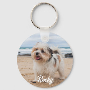 Trendy Personalized Pet Photo and Text Dog Lover Keychain