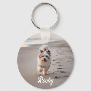 Trendy Personalized Pet Photo and Text Dog Lover Keychain