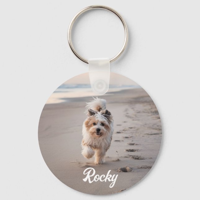 Trendy Personalized Pet Photo and Text Dog Lover   Keychain (Front)