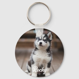 Trendy Personalized Pet Photo and Text Dog Lover Keychain