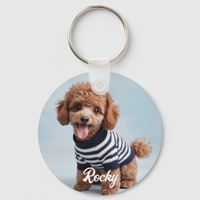 Trendy Personalized Pet Photo and Text Dog Lover   Keychain (Front)
