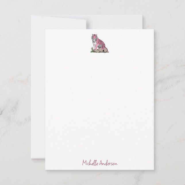 Trendy Personalized Pink Tiger Stationery  Note Card (Front)