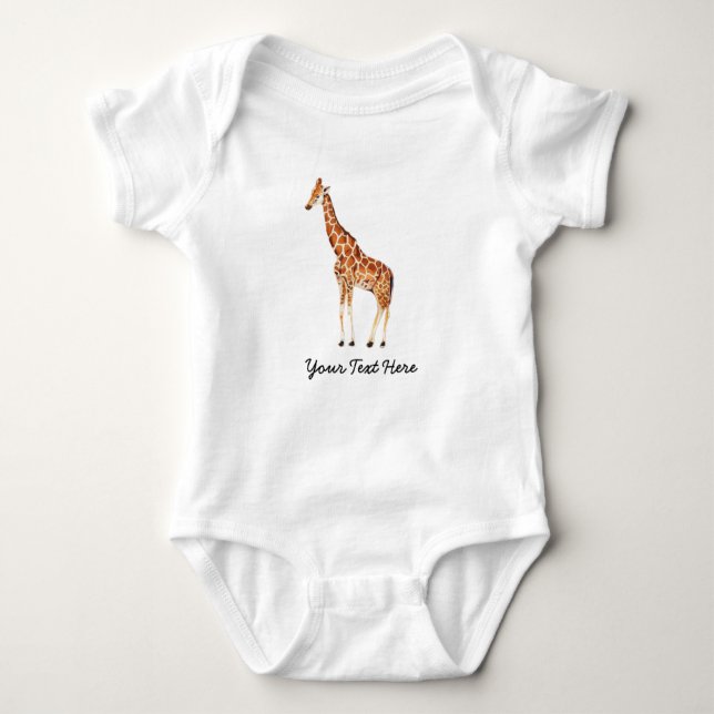 Trendy Personalized Safari Animal cute Giraffe     Baby Bodysuit (Front)