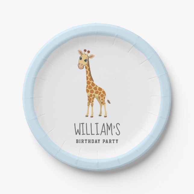 Trendy Personalized Safari Animal cute Giraffe Paper Plates (Front)