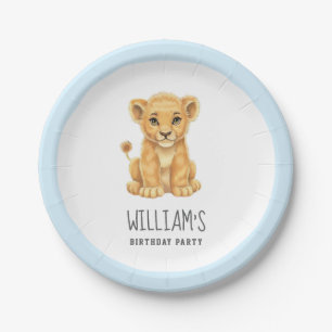 Trendy Personalized Safari Animal cute tieger blue Paper Plates