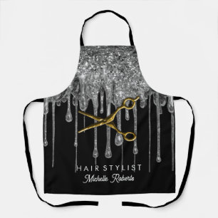 Trendy Personalized silver Gold Glitter Hairstylis Apron