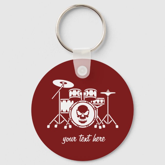 Trendy Personalized skull Drum Set Music Drummer   Keychain (Front)