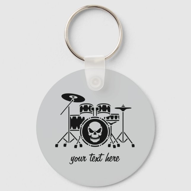 Trendy Personalized skull Drum Set Music Drummer   Keychain (Front)