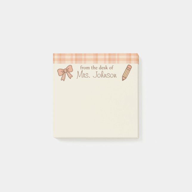 Trendy Personalized Teacher Post-It Notes with Bow (Front)