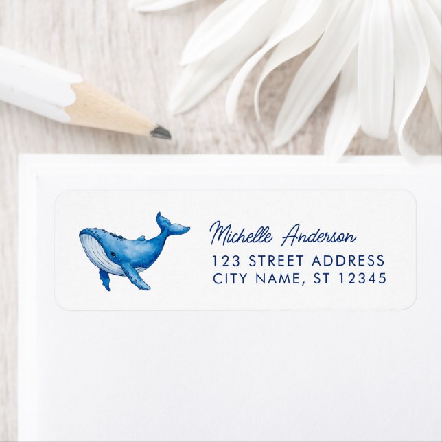 Trendy Personalized Whale  Return Address Label (Insitu)