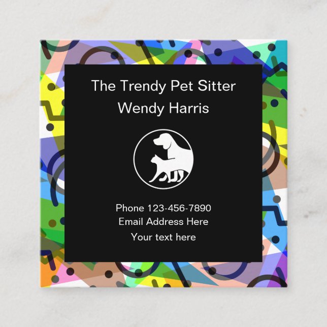 Trendy Pet Sitter Modern Square Business Card (Front)