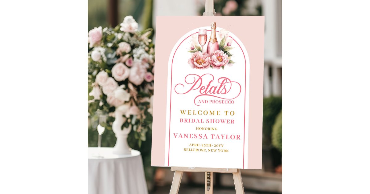 Trendy petals and prosecco welcome sign editable | Zazzle