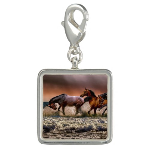 Trendy Photo Charm Bracelet Running Horses